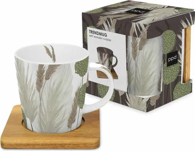 Obrázok produktu pre PPD Feels Trend Hrnček Nature, s dreveným podšálkom, šálka, šálka na čaj, hrnček na kávu, 350 ml, 604559