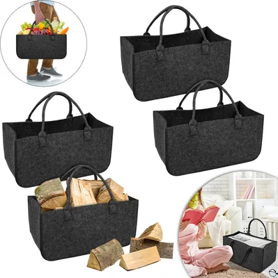 Produktbild von UISEBRT 4 kusy tašky na palivové dřevo Plstěná taška Skládací nákupní taška na palivové dřevo do 30 kg 50x25x25 cm Tmavě šedá