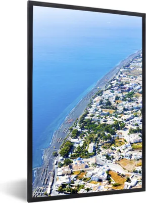 Produktbild von MuchoWow® MuchoWow® Gerahmtes Poster Luftaufnahme der Küste von Santorin Griechenland 40x60 cm - Poster mit zchwarzem Bilderrahmen - Papierdruck - Wandbilder