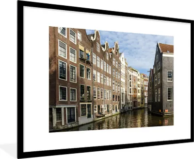 Produktbild von MuchoWow® Gerahmtes Poster Grachtenhäuser entlang der Gracht in Amsterdam 90x60 cm - Poster mit Schwarzem Bilderrahmen Wandposter Rahmen Foto Bilder - Wanddekoration - Fotos