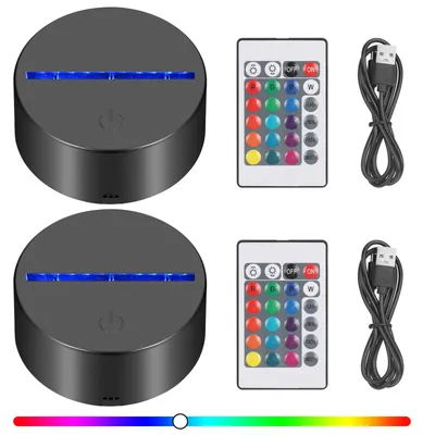 Image de Lampe de chevet LED avec télécommande, veilleuse LED 3D, gradable, 16 couleurs, pour chambre et salon (lot de 2)