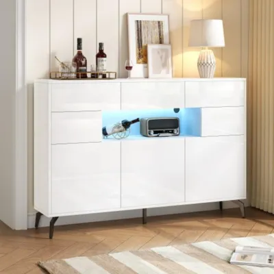 Produktbild von Sideboard, Kommode mit 3 Schubladen und 5 Schränken,Hochglanz-Kommode Mit LED-Lichtleiste,Schrank 140*30*94cm