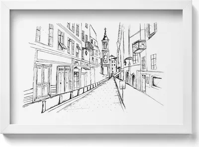 Produktbild von Stadtzeichnung Provence– Wandbild mit Rahmen – Gerahmtes Bild  – Wanddekoration – 30x20 cm –  Weiß Rahmen
