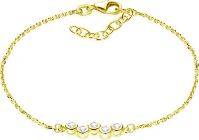 Goldenes Damen Armband mit 5 weißen Zirkonia Steinen, Karabinerverschluss und Verlängerungskette..