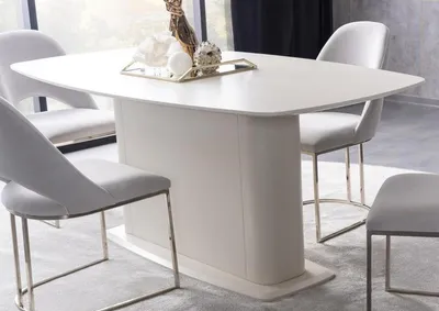 Image de Table de salle à manger Table de cuisine Table de salle à manger Pied colonne Blanc