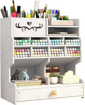 Produktbild von Weißer DIY-Schreibtischorganizer mit Schublade, großes Fassungsvermögen für Zubehör