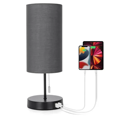 Produktbild von Aigostar Nachttischlampe mit 2 USB-Ladeanschlüssen, E27 Tischlampe mit Zugschalter, Metall Basis, Modern Tischleuchte, Grau