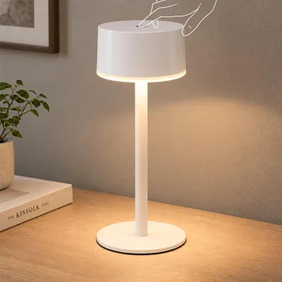 Produktbild von ZMH Aufladbare LED Tischleuchte 19cm Weiß Touch Leselampe IP44 3000K 1800mAh Akku Tischlampe mit rutschfestem Untergrund für Wohnzimmer Schlafzimmer