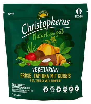 Produktbild von Christopherus Vegetarian Erbse & Tapio & Kürbis Hundetrockenfutter 1 kg - 6x1000g
