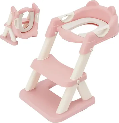 Produktbild von Kinder Toilettentrainer - WC-Sitz mit Treppe - Höhenverstellbar - Faltbar - Mit Griffen - Kunststoff - Pink