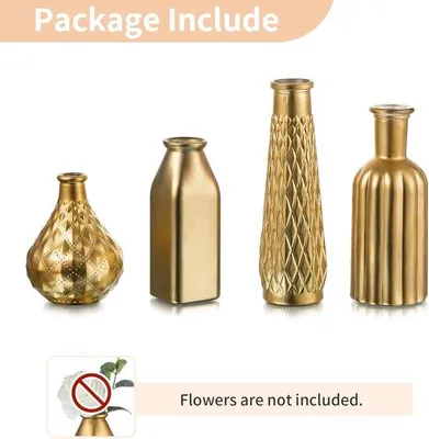 Productafbeelding van Famanu Glazen vaasenset – 4 stuks in goud, geschikt voor bloemen en als decoratie op tafel