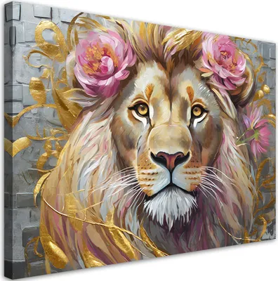 Produktbild von Leinwandbild Kwiaty Lwa Zwierzęta 100x70 Feeby Gold bild für die wand bereit zum aufhängen