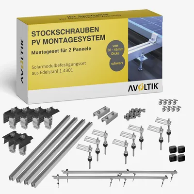 Produktbild von Avoltik Stockschrauben Blechdach PV Montagesystem Befestigung für 2 Paneele in Schwarz