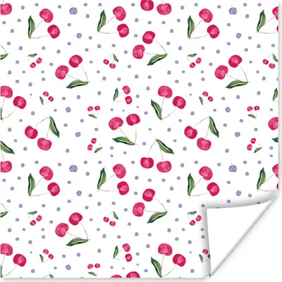 Produktbild von MuchoWow® Poster Kirschen - Weiß - Muster 30x30 cm - Wandposter - Printing