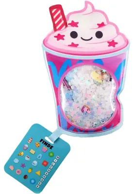 Milchshake Sensorik-Spielzeug mit Perlenfüllung und Suchkarte. Kinder können versteckte Symbole und Buchstaben im Inneren durch Verschieben der Perlen entdecken.
