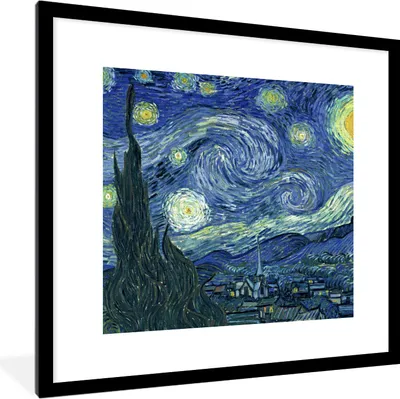 Produktbild von MuchoWow® Gerahmtes Poster Sternennacht - Gemälde - Alte Meister - Vincent van Gogh 40x40 cm - Poster mit Schwarzem Bilderrahmen Wandposter Rahmen Foto Bilder - Poster - Plakat im Rahmen