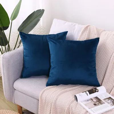 Productafbeelding van Kussensloop 45x45 cm (set van 2) Fluweel kussens voor de bank, decoratieve kussens, kussensloop, blauwe decoratieve kussens