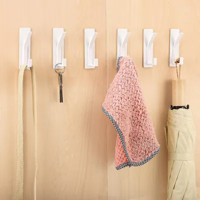 Produktbild von 6 selbstklebende Kleiderhaken, extra starke selbstklebende Metallhaken, weiße Türhaken, selbstklebende Handtuchhaken, bohrfreie Handtuchhalter für Bad, Küche und Wohnzimmer