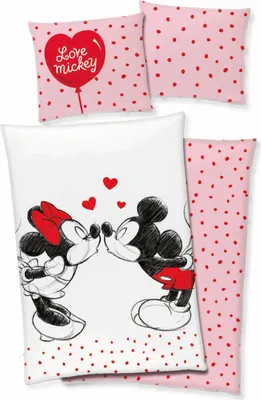 Produktbild von Disney Mickey + Minnie Bettwäsche "Love Mickey" 80x80 + 135x200 cm 100% Baumwolle mit Reißverschluss