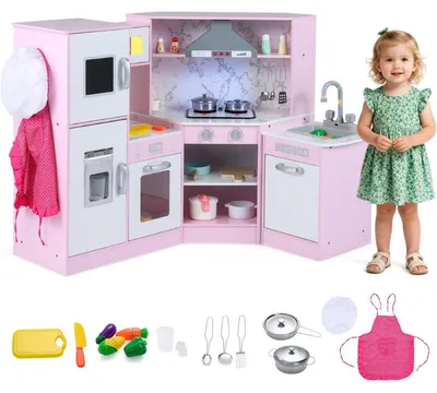 Immagine prodotto di Cucina giocattolo in legno DZ10162MP, 15 accessori inclusi nella confezione, rosa - B