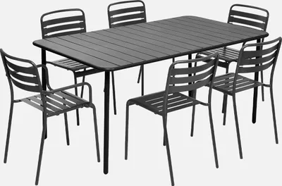 Produktbild von sweeek - Gartentisch aus Stahl 2 Sessel und 4 Stühle - Anthrazit