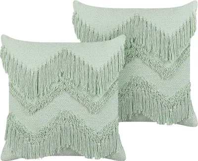 Zdjęcie produktu dla BELIANI Zestaw 2 poduszek jasnozielone bawełniane 45 x 45 cm z frędzlami styl boho z wypełnieniem