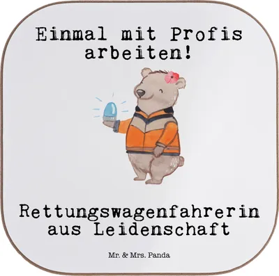 Produktbild von Mr. & Mrs. Panda Untersetzer für Gläser Rettungswagenfahrerin Leidenschaft - Weiß - Geschenk, Coaster, Tischschoner, gläseruntersetzer, Tasse, Glas