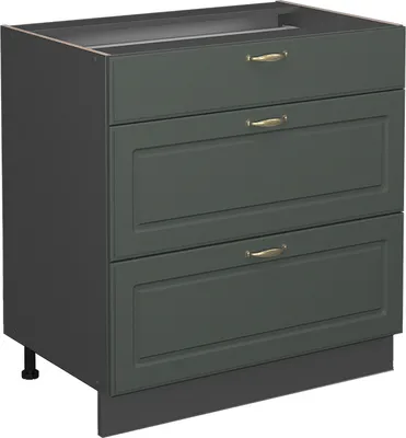 Produktbild von Vicco Küchenunterschrank Fame-Line, 80 cm mit 3 Schubladen, ohne Arbeitsplatte, Grün-Gold Landhaus/Anthrazit
