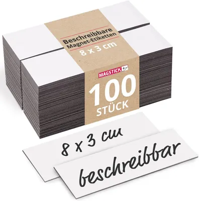 Produktbild von Magnetische beschreibbare Etiketten, 100 Stück, 8 x 3 cm, weiße Folie, für Organisation
