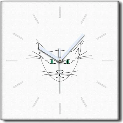 Produktbild von Coloray Uhr auf Leinwand 30x30 cm Wand Uhr Dekoration Wohnzimmer Segeltuch weiße Zeiger -Kunstkopfkatze Augen