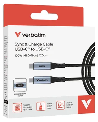 Obrázok produktu pre Verbatim 31848, 1,2 m, USB C, USB C, USB 2.0, 0,48 Gbit/s, Čierna