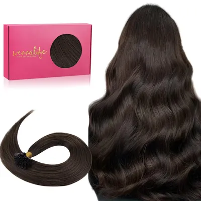 Immagine prodotto di Extension per capelli "Bonding Echthaar" da 45 cm, 50 grammi, 50 ciocche, colore marrone chiaro/scuro, sistema "U-Tip" con cheratina