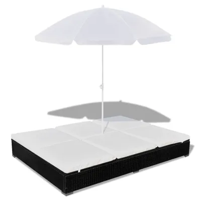 Immagine prodotto di Lettino da esterno con ombrellone in poly rattan nero