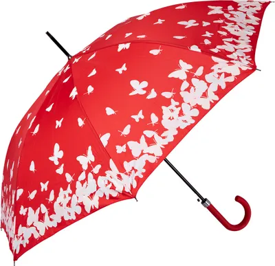 Produktbild von Biggbrella  So003 Regenschirm, 8 Rippen, Windsicher, Groß, Leicht, Automatik, Starker Stockschirm für Damen und Herren, Rot, Schmetterlinge Muster, 104cm