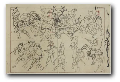 Produktbild von Kunstdruck „Vorzeichnungen von Dämonen“ von Kawanabe Kyōsai (河鍋暁斎) – 20×30 cm – ungerahmt
