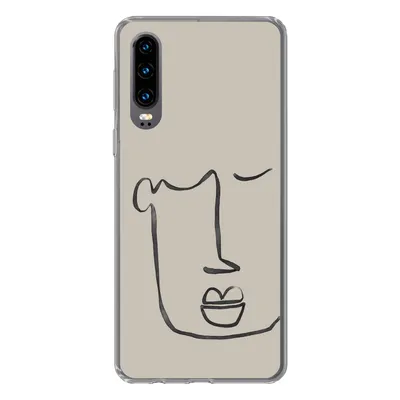 Produktbild von MuchoWow® Handyhülle Schutzhülle Hülle für Huawei P30 Gesicht - Abstrakt - Strichzeichnung Silikon Softcase Handy Hülle - Kartenbesitzer