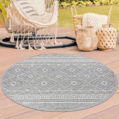 Image de Tapis d'intérieur et d'extérieur en sisal avec motif en zigzag gris Taille - 120 cm Rond
