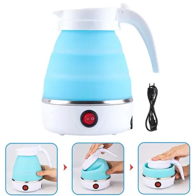 Produktbild von Tragbar Reisewasserkocher faltbarer Wasserkocher 0,6L Blau aus Silikon 600 Watt