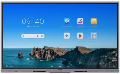 Image de Écran interactif HIKVISION, 86 pouces, résolution 4K, 8 Go de mémoire / 128 Go de stockage, luminosité de 400 nits, 50 points de contact, système d'exploitation Android 14, ports USB, HDMI, Wi-Fi, Bluetooth, LAN, EDLA, haut-parleurs intégrés