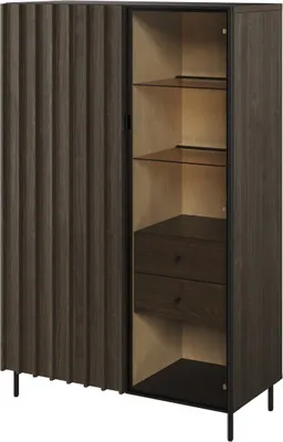 Produktbild von Minio, Wohnzimmerschränk "IMPERA" 92 cm, Schrank, Vitrine, Wohnzimmer, mit Metallfüßen, Portland Esche / Schwarz Farbe