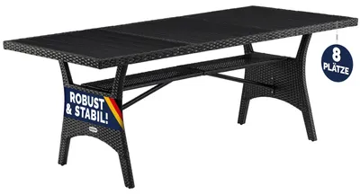 Produktbild von CASARIA® Polyrattan Gartentisch Schwarz 190x90x74cm mit Ablage WPC-Tischplatte Höhenverstellbar Holzoptik Wetterfest Garten Terrasse Esstisch Gartenmöbel