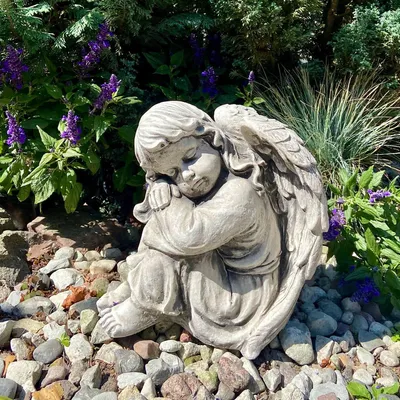 Produktbild von Beton Garten Skulptur Grau Figur sitzender Engel 20 kg