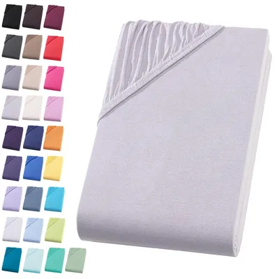 Produktbild von Jersey Spannbettlaken 180-200x200 cm Spannbettuch 100% Baumwolle Bettlaken, Silber
