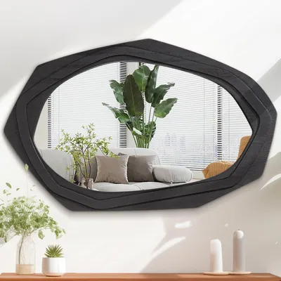 Immagine prodotto di Specchio da parete con cornice in legno irregolare, dimensioni 70 x 45 cm, stile vintage, colore nero
