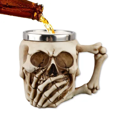 Image de Pichet à bière "Totenkopf" en acier inoxydable et résine, pour café et autres boissons, capacité de 500 ml