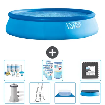 Immagine prodotto di Piscina gonfiabile rotonda Easy Set di Intex - 457 x 107 cm - blu - pompa inclusa - scaletta - telo per il pavimento - pacchetto di manutenzione della copertura - filtro - piastrelle per il pavimento