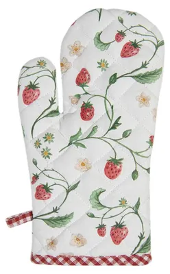 Produktbild von Clayre & Eef Ofenhandschuh 18x30 cm Weiß Rot Baumwolle Erdbeeren