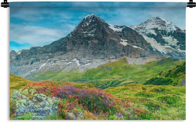 Produktbild von MuchoWow® Wandteppich Wandbehang Blumen - Berge - Schnee - Landschaft 150x100 cm Tapisserie Dekoration Wandtuch - Waschbar - Tapisserien - Wand-Decke