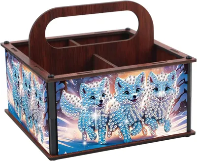 Imagen del producto de Organizador de escritorio de madera, con 4 compartimentos, 15 x 15 x 7,6 cm, caja de almacenamiento para escritorio