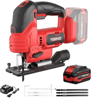 Image de TEENO Scie Sauteuse Sans Fil pour Batterie Makita 20 V, 800-3000 SPM Scie Sauteuse Laser, Inclinaison ± 45°, 6 vitesses, LED, coupe du bois,Métal
